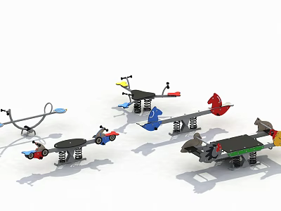 Colorful Spring Rider Playground Equipment With Animal Shapes And Metal Bases 3d model