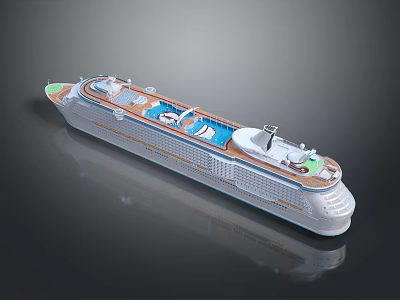 Luxury Modern Cruise Ship Exterior With Deck Pool Blue Accents And Green Details 3d model