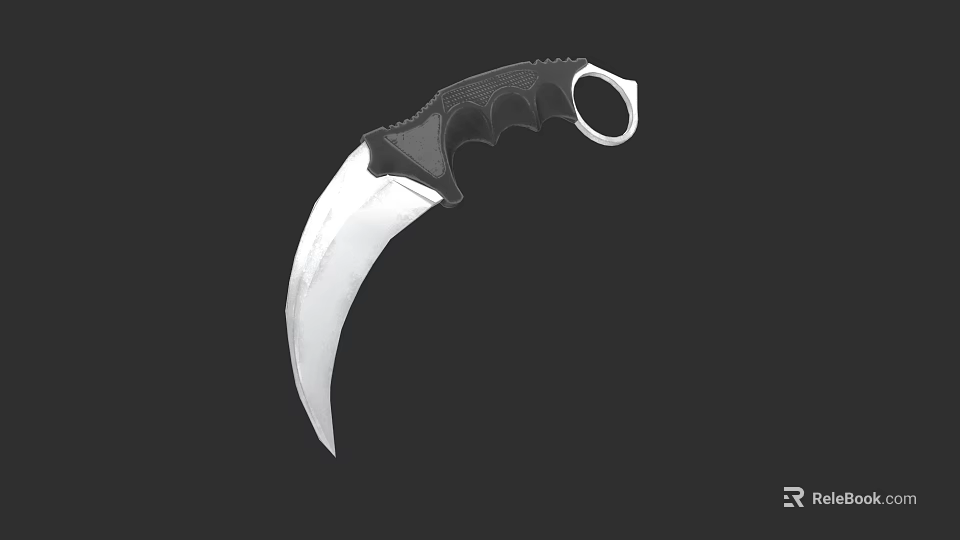 Sharp Curved Blade Weapon With Black Handle And Ring Grip Design 3d model 