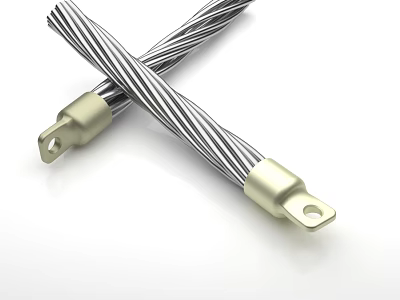 Crossed Twisted Steel Cables With Metal End Terminals On White Background 3d model