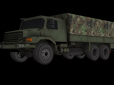 Green Military Utility Vehicle With Camouflage Canvas Cover And Multi Wheel Design 3d model