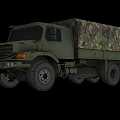 Green Military Utility Vehicle With Camouflage Canvas Cover And Multi Wheel Design