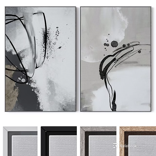 Black and White Abstract Art Wall Paintings With Various Frame Options 3d model