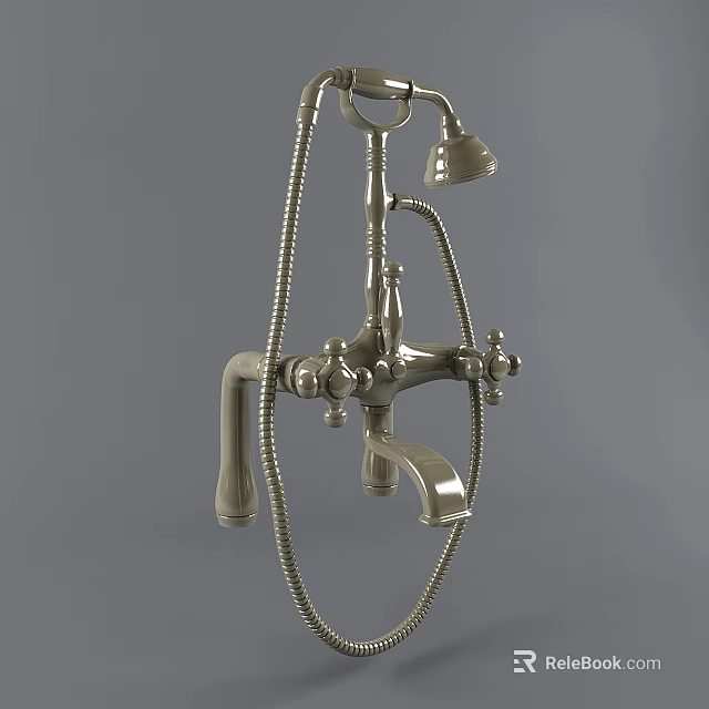 Modern Metallic Shower Faucet Set With Handheld And Overhead Showerheads And Control Knobs 3d model 