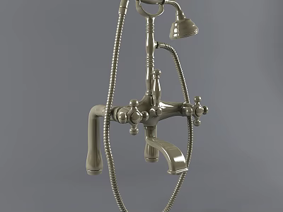 Modern Metallic Shower Faucet Set With Handheld And Overhead Showerheads And Control Knobs 3d model