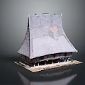 Traditional Thatched Roof Building Model With Sloped Structure And Wooden Supports