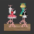 Cute Decorative Figurines With Pink Ballet Dress And Green Frog On Wooden Base