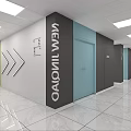 Modern Public Office Space With Open Workstations Ceiling Lights And Green Wall 3d model