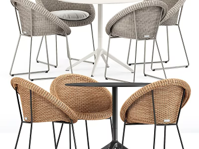 Modern Gray Brown Wicker Chairs With Metal Frame And Round Table Set 3d model