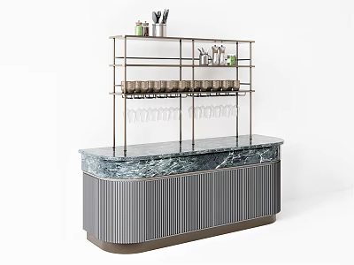Stylish Bar Counter With Marble Top Metal Shelf And Striped Cabinets 3d model