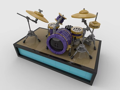 Building Blocks Drum Set With Purple Body Brass Cymbals Stands And Blue Base Platform 3d model