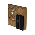 Modern Wooden Sideboard With Wine Rack Storage Shelves And Black Appliance In Dining Room