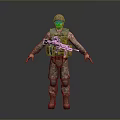 Military Soldier In Camouflage Uniform With Helmet Rifle And Tactical Gear