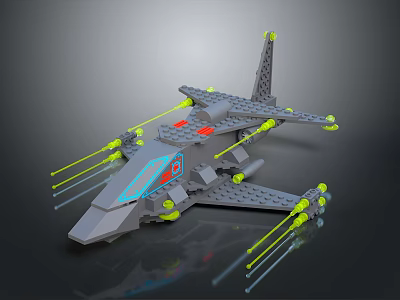 Gray Lego Aircraft Model With Yellow Streaks Red Details And Streamlined Design 3d model