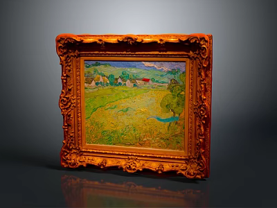Ornate Carved Golden Frame With Landscape Painting For Home Decorative 3d model
