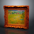 Ornate Carved Golden Frame With Landscape Painting For Home Decorative