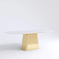 Sleek Modern Dining Table With White Top And Golden Geometric Base Design 3d model
