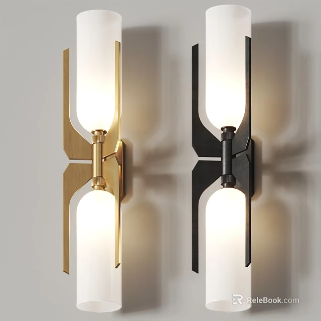 Modern Golden And Black Wall Sconces With Sleek Design And Warm Illumination 3d model 