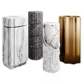 Modern Decorative Containers With White Gray Marble And Gold Metal Textured Design