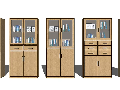 Wooden Bookcase With Glass Doors Books And Decorations Drawers Design 3d model