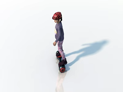 Man wearing red helmet riding hoverboard on white surface with shadow 3d model
