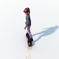 Man wearing red helmet riding hoverboard on white surface with shadow
