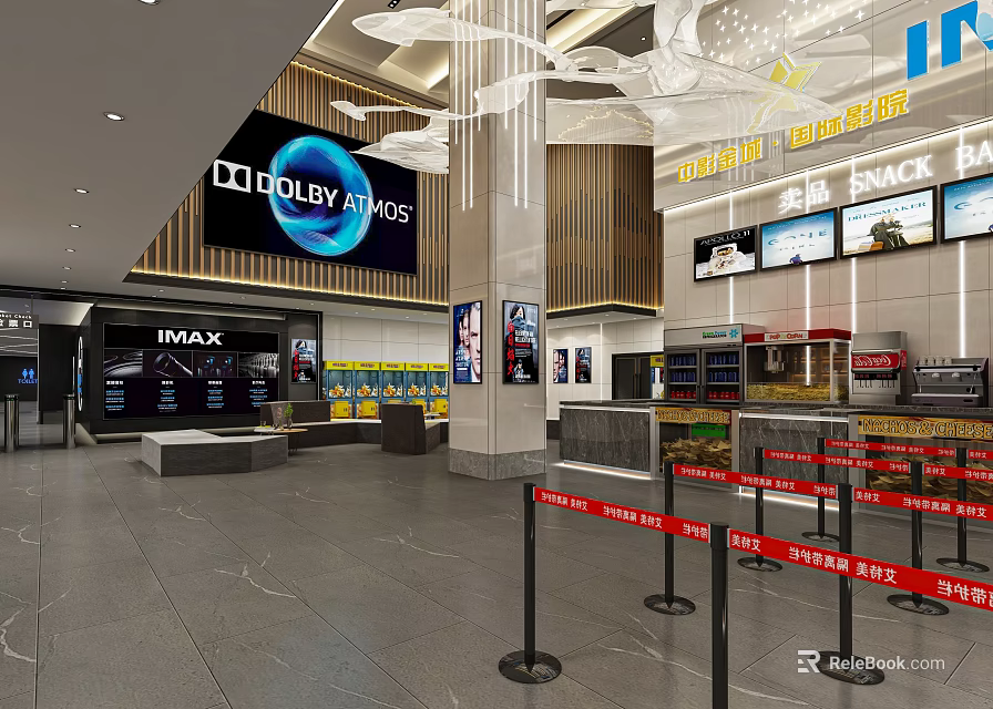 Modern Cinema Palace Lobby With IMAX Screen Ticket Counter And Concession Stand 3d model 