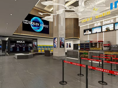 Modern Cinema Palace Lobby With IMAX Screen Ticket Counter And Concession Stand 3d model