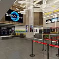 Modern Cinema Palace Lobby With IMAX Screen Ticket Counter And Concession Stand