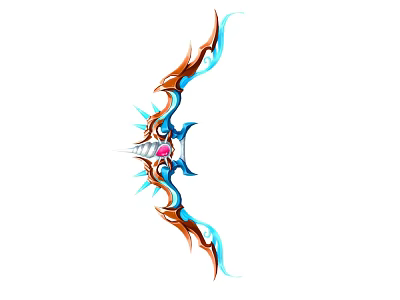 Fantasy Bow Weapon With Blue And Orange Flame Decorations And Red Gem 3d model