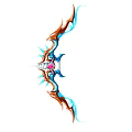 Fantasy Bow Weapon With Blue And Orange Flame Decorations And Red Gem