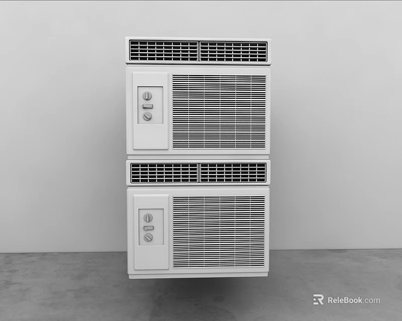 Smart Air Conditioners Two Stacked White Units With Grilles And Control Panels 3d model 