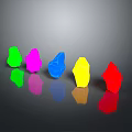 Colorful Polyhedral Gemstones in Green Pink Blue Yellow Red on Black Background with Reflections