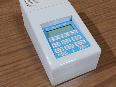White Digital Testing Device With Blue Control Panel And Display Screen On Wooden Table 3d model
