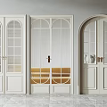Modern White Double Doors Featuring Decorative Glass Panels And Golden Handles Interior Design