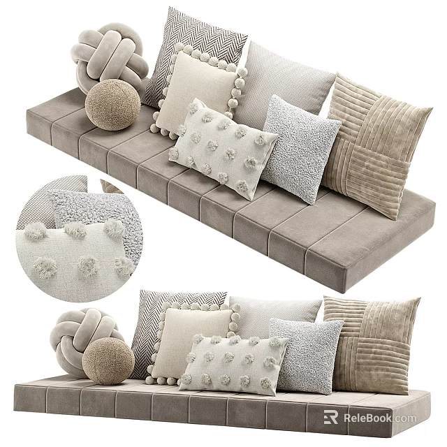 Soft Throw Pillows Featuring Pom Pom Details Striped Texture And Knotted Ball Decor For Living Room 3d model 