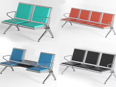 Public Chairs In Various Colors And Styles With Metal Frames And Padded Seats 3d model