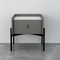 Modern Gray Bedside Table With Black Legs And Single Drawer Design 3d model