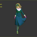 Anime Game Character With Brown Hair Blue Dress White Collar Cuffs Flowing Skirt Brown Shoes