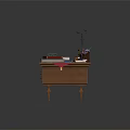Wooden Writing Desk With Open Book Table Lamp Hourglass And Stationery Items