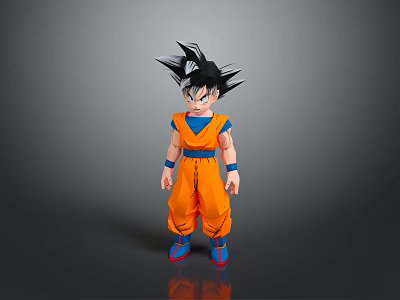 Detailed Anime Character Figure With Spiky Black Hair Blue Vest Orange Outfit And Red Shoes 3d model