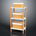 Wooden Frame White Shelf Unit With Three Wicker Storage Baskets For Home Organization