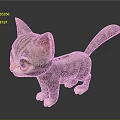 Cute Standing Cartoon Kitten With Gray Striped Fur And Orange Inner Ears