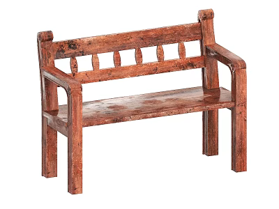 Public Wooden Bench with Armrests and Carved Backrest Traditional Style Design 3d model