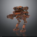 Red Mechanical Mecha Character With Four Limb Structure And Weapon Systems