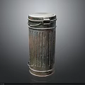 Rusted Metal Trash Can With Ribbed Design Lid And Handle For Vintage Decor