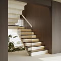 Minimalist Indoor Staircase With Glass Railing Wooden Treads And LED Step Lighting