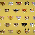 Various Animal Face Masks Including Lion Fox Cat and Giraffe Designs on Yellow Background