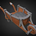 3D Model of Vintage Wooden Cart With Metal Frame and Gray Seat Structure