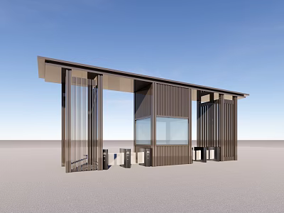 Modern Guard Booth Design With Metal Frame Glass Window And Roof Structure 3d model